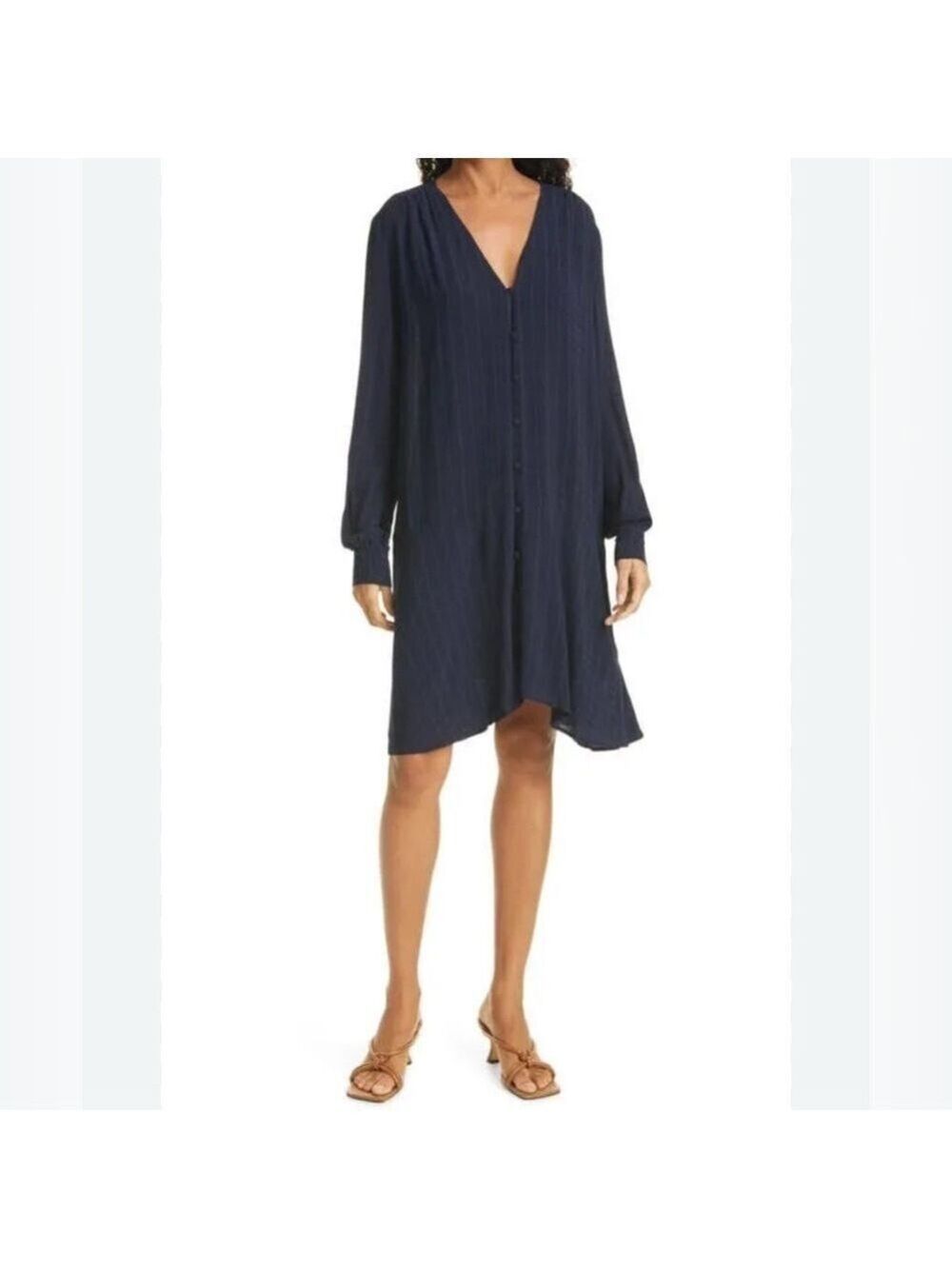 NWT Samsoe Samsoe Jetta Check Mini Dress in Sky Captain Navy Blue Size XS